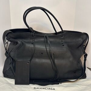 Balenciaga Blackout city XL tote bag in black leather detachable strap travel